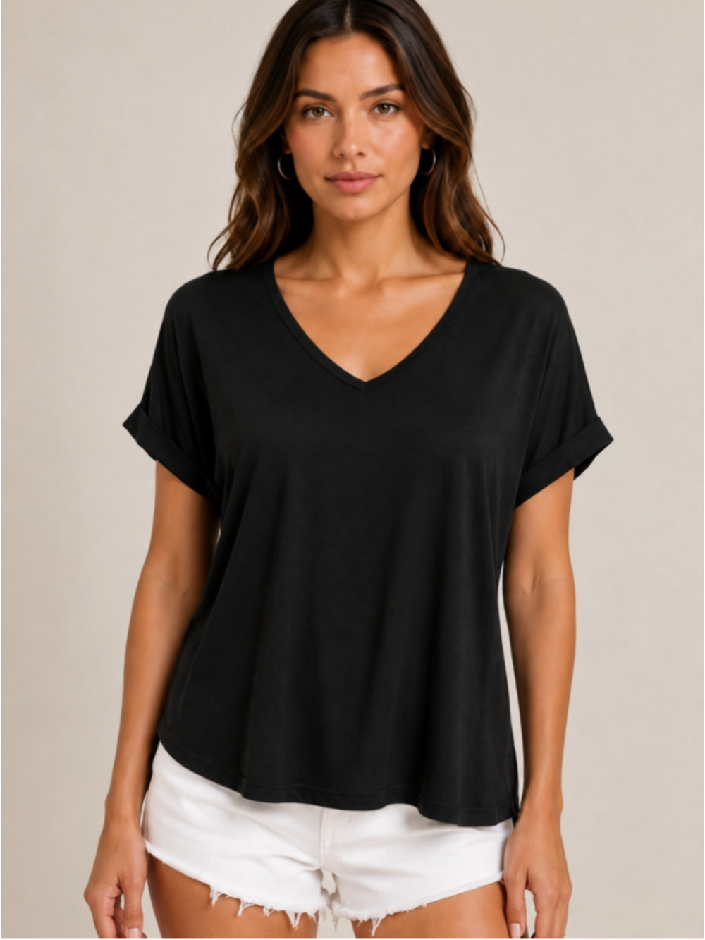 Brigitte Brianna Black Short Sleeve V-Neck Tee Size XL